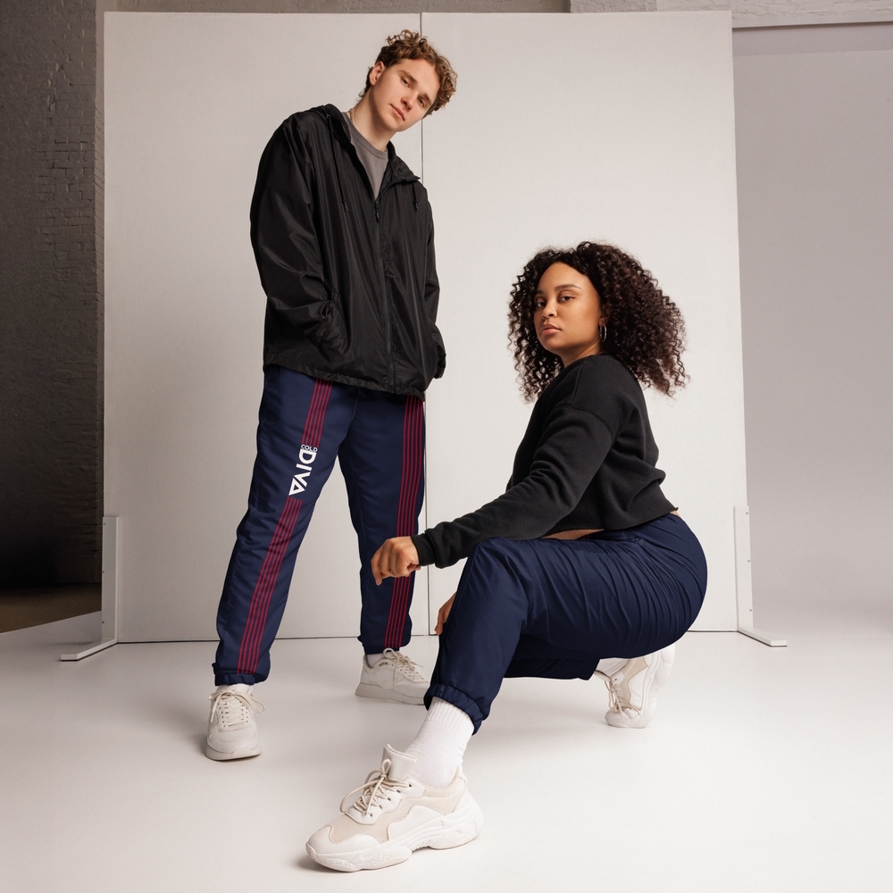 Navy Blue Track Pants with Red Stripes